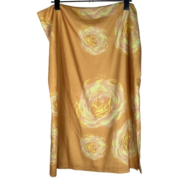 Miaou Moni Skirt Plus Size 3XL XXXL Orange Floral Print Side Slit‎ Pencil Midi - Picture 2 of 11